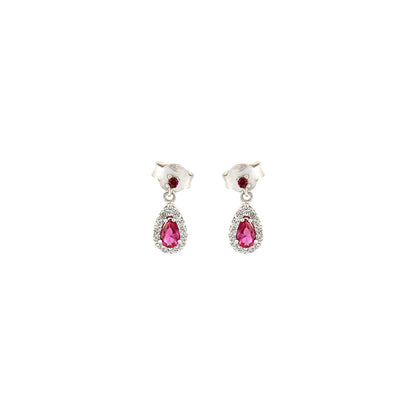 18ct gold Red stone drop earrings