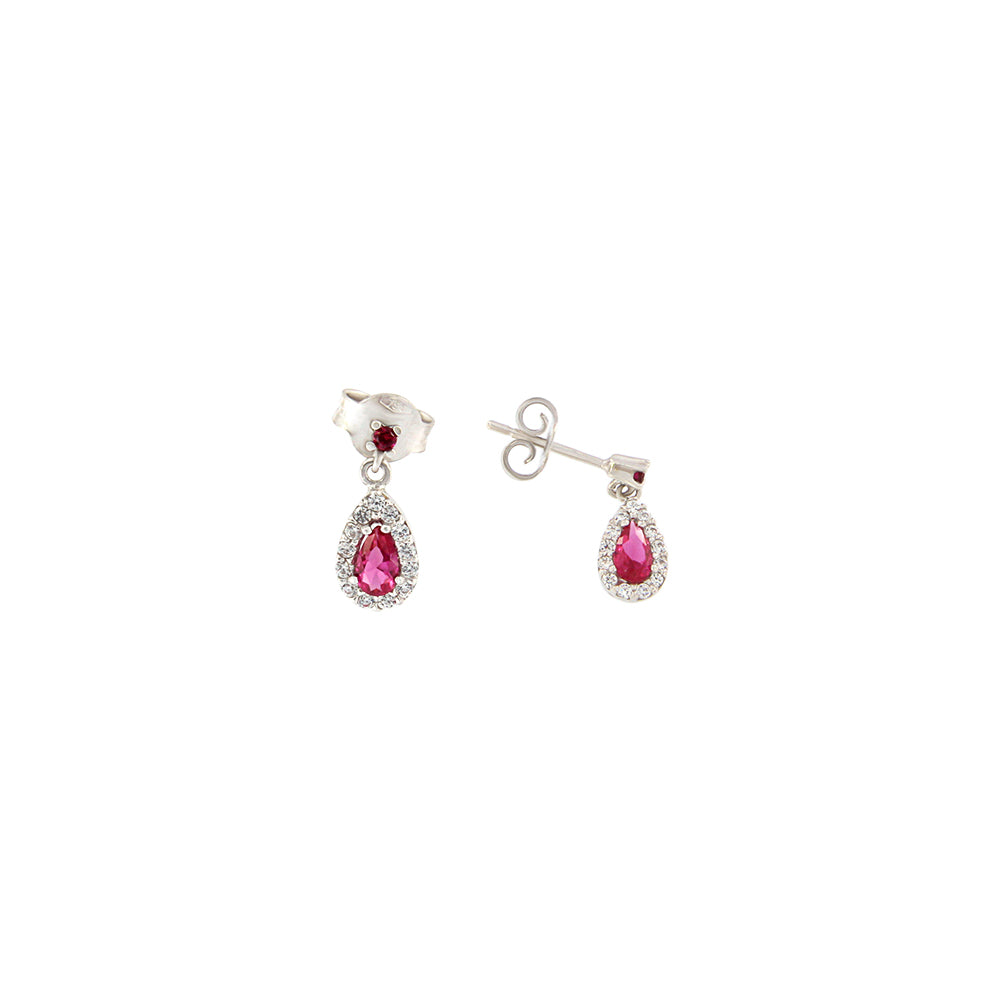 18ct gold Red stone drop earrings