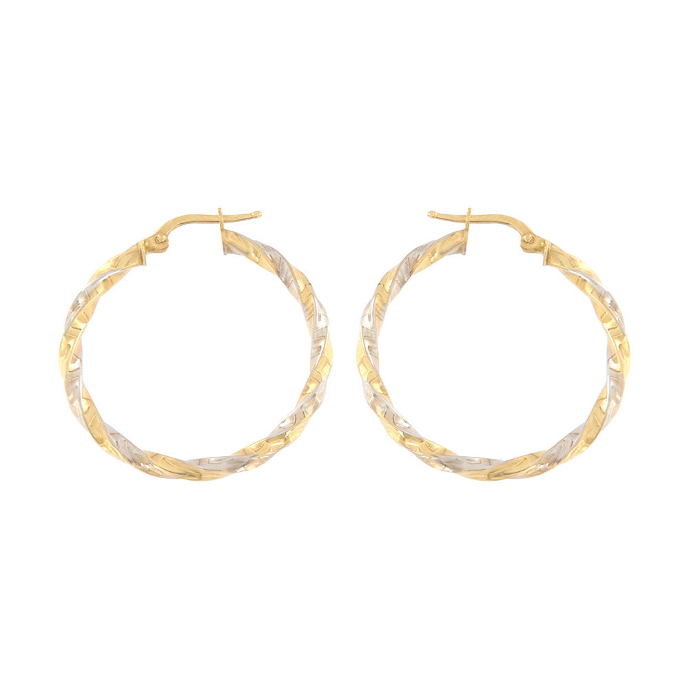 18ct gold Bicolor twisted hoop earrings