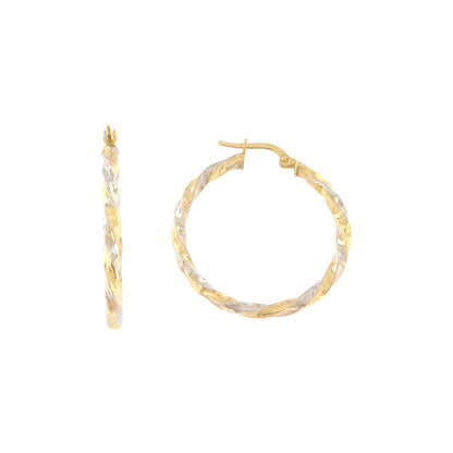 18ct gold Bicolor twisted hoop earrings