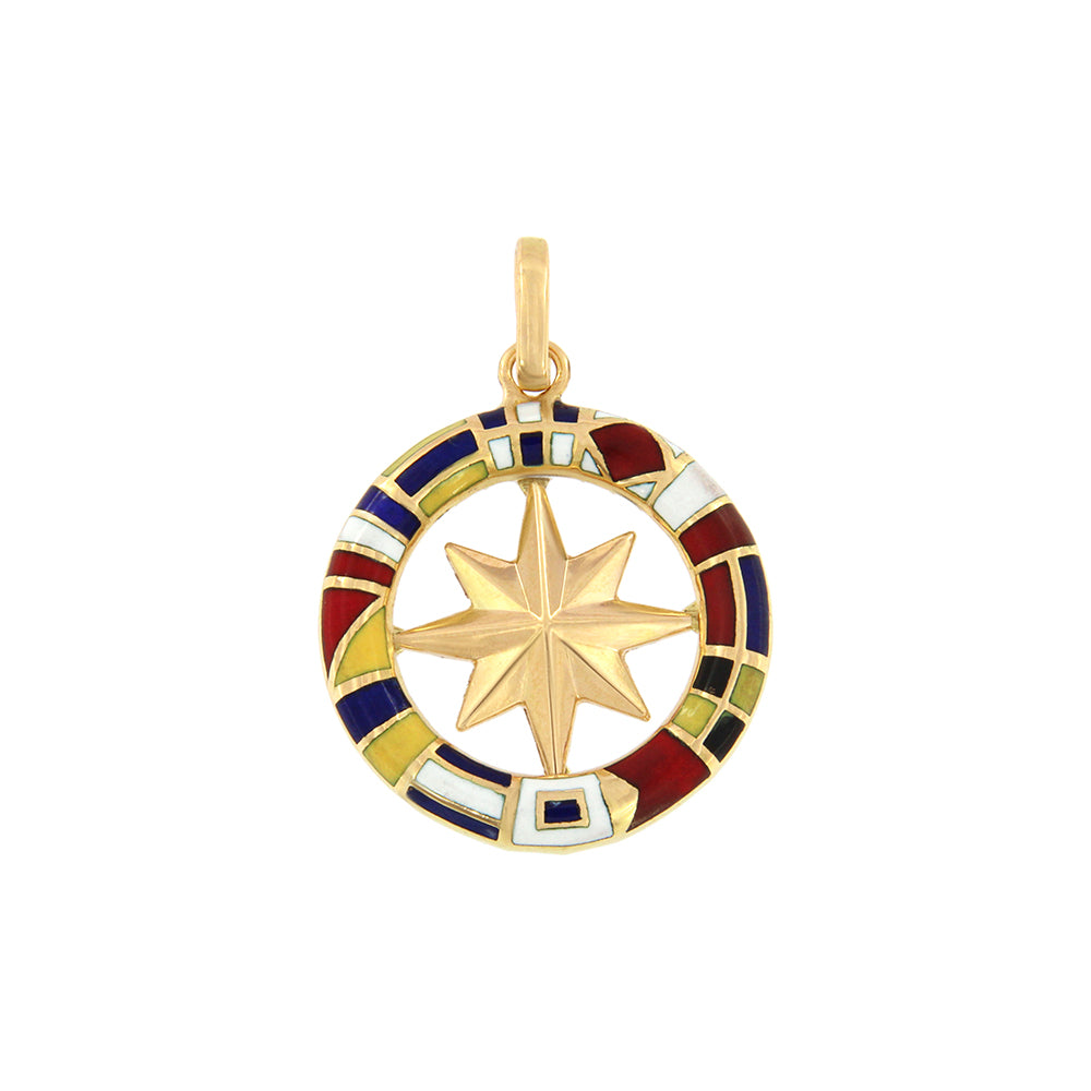 18ct gold Sailor wind rose pendant