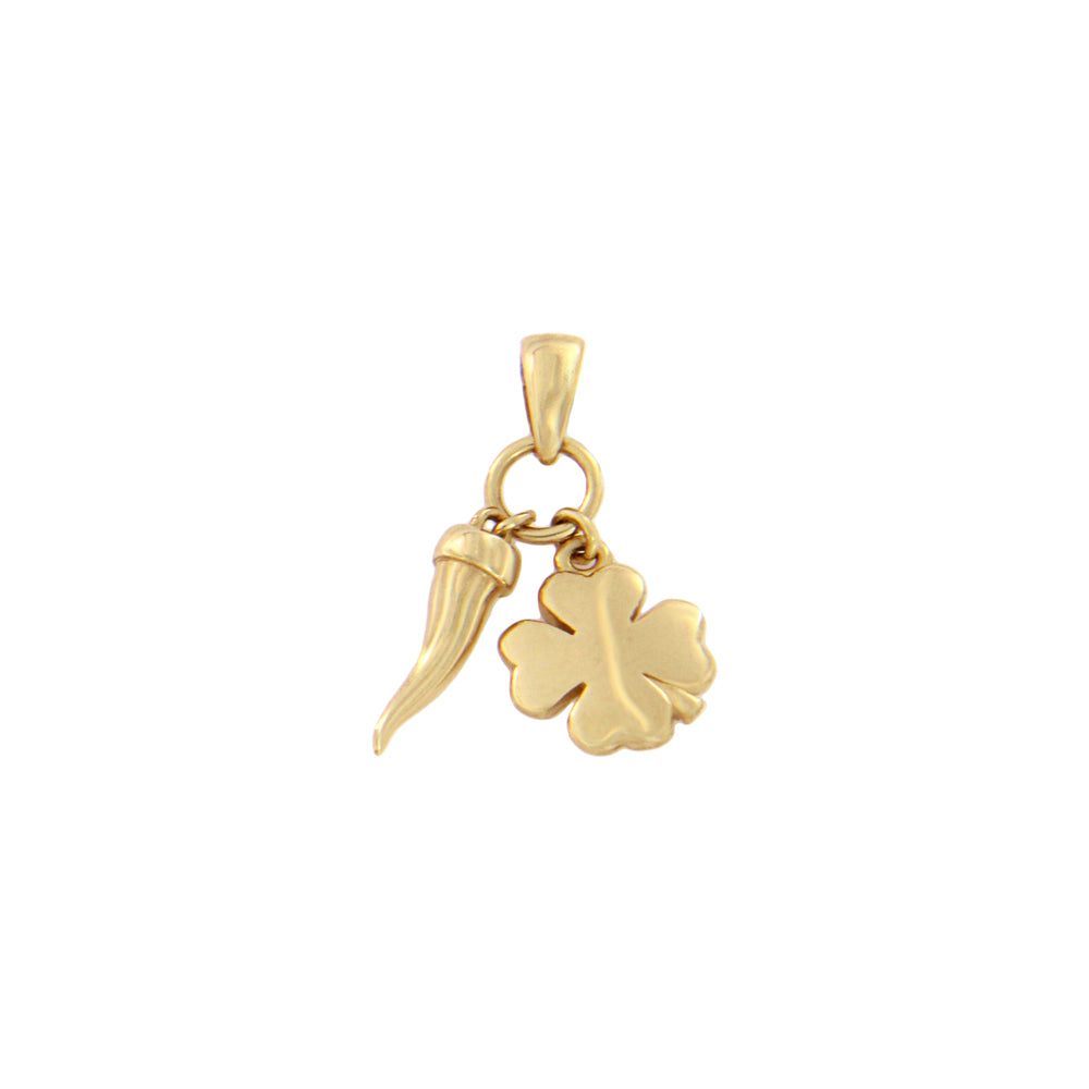 18ct gold Horn pendant + four-leaf clover