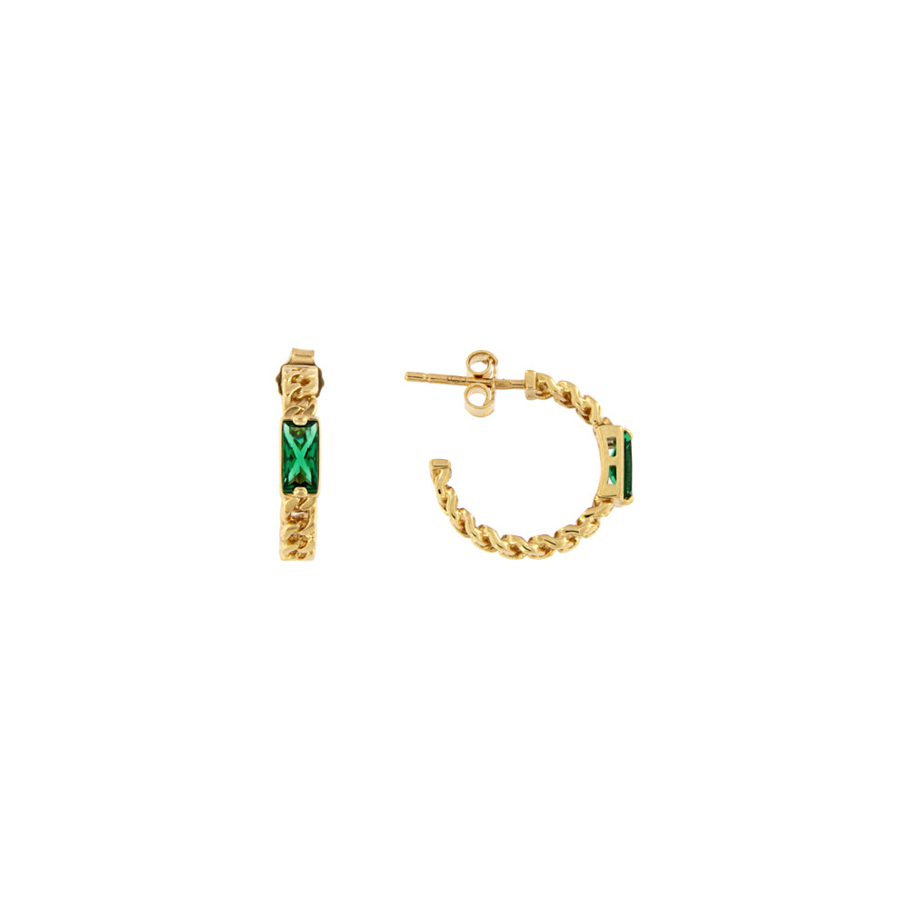 18ct gold Green stone open hoop