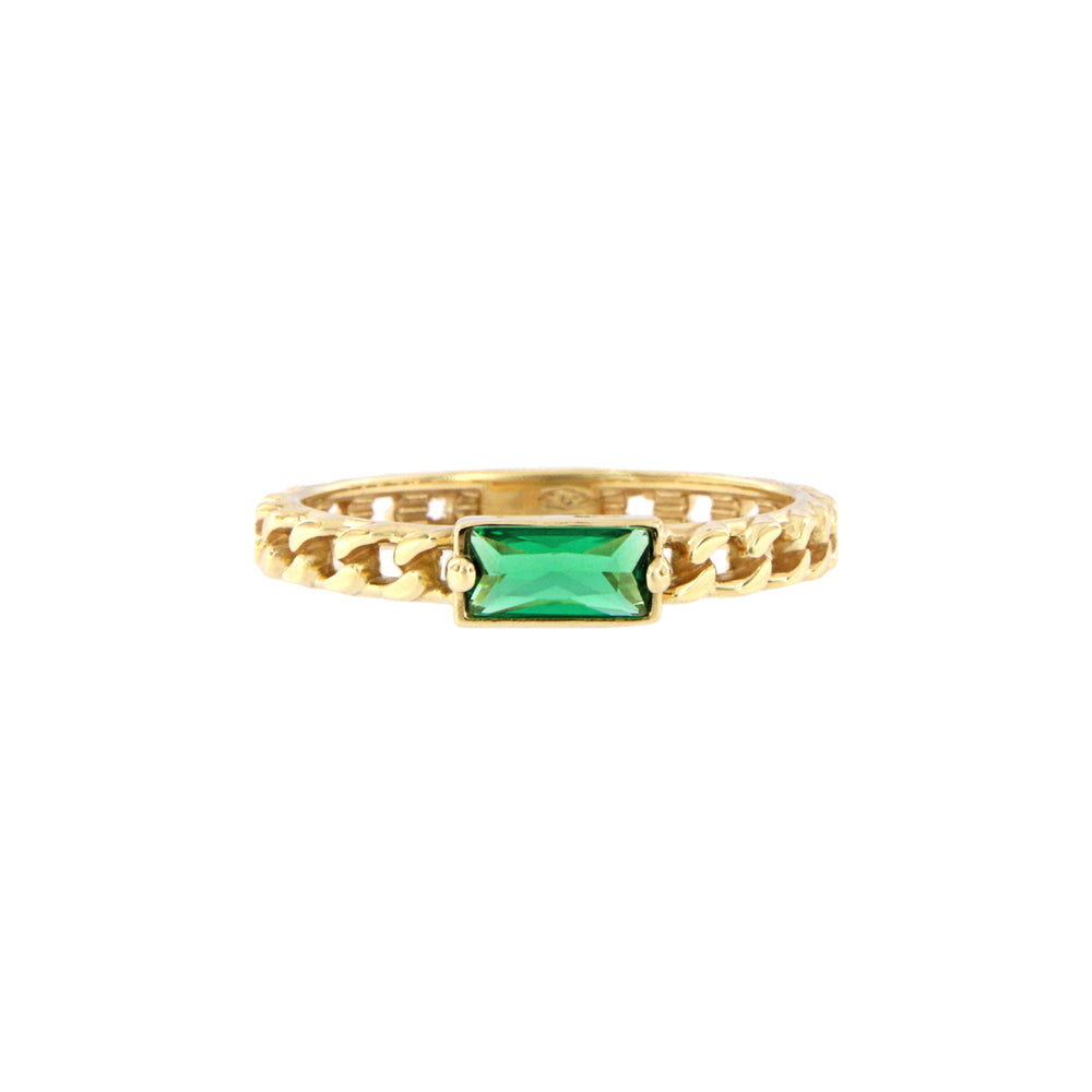 18ct gold Curb Ring with green stone