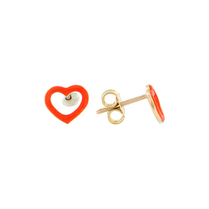 18ct gold Enameled heart stud earrings