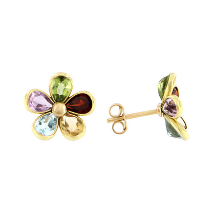 18ct gold Multicolored flower earrings